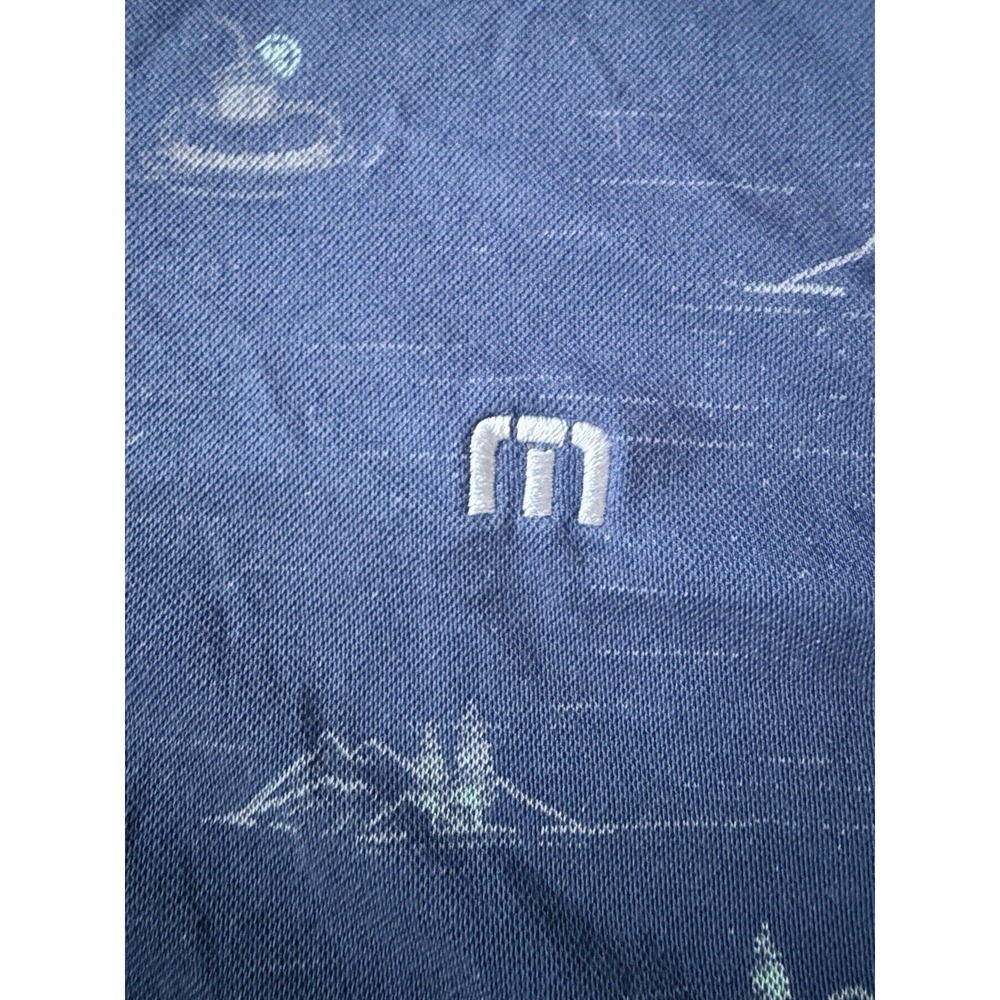 Travis Mathew Short Sleeve Polo Shirt Blue Boat Mountain Theme Logo Large JBHS - Picture 4 of 11